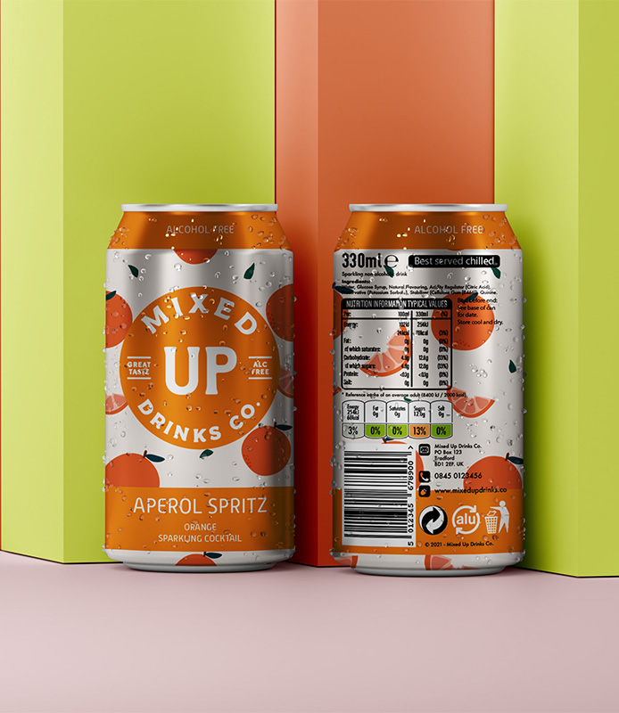 Packaging Design - Graphic Design - Mockup of aperol spritz drink can design front and back.