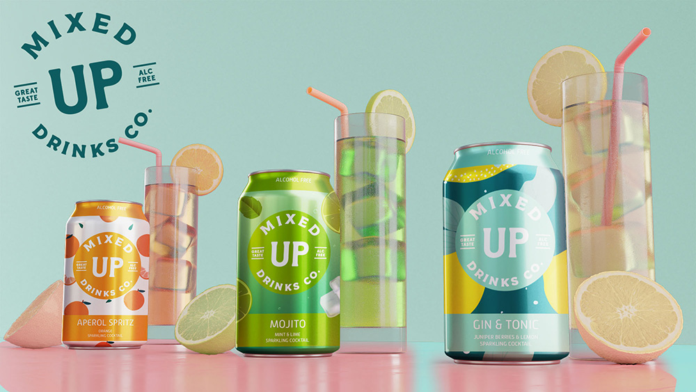 Packaging Design - Graphic Design - Mockup of non-alcoholic cocktail cans design.