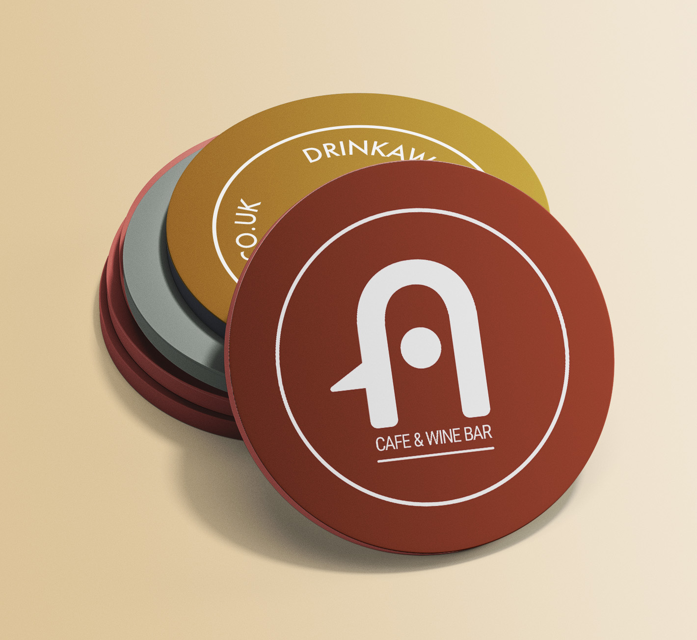 Brand Identity - Stack of drinks coasters mockup with logo printed on them