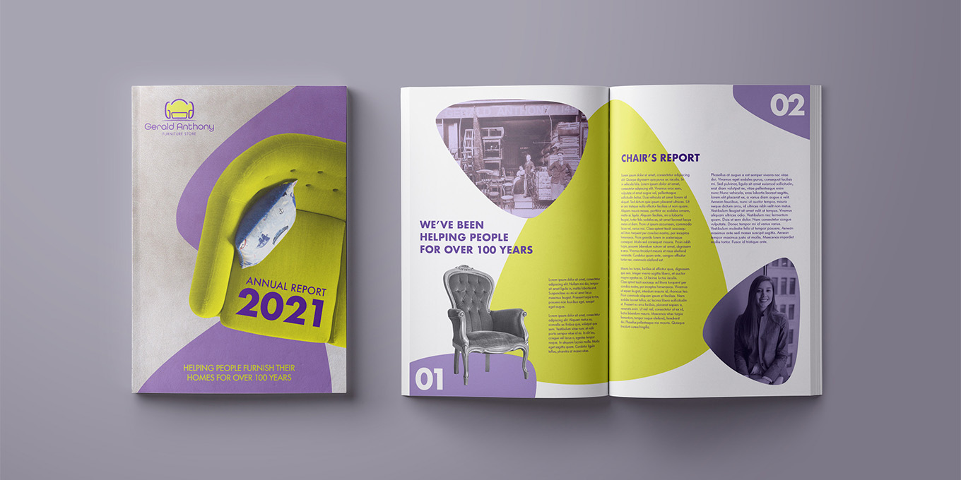 Editorial - Publication - Mockup of annual report inside pages and front cover.