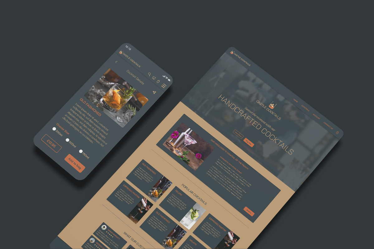 Web Design - UI UX Design - Mockup of a website for a cocktail delivery business.